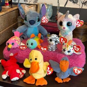 NWT SET OF 9 TY BEANIE BABIES, BEANIE BOOS, AND TY SPARKLE STITCH. 
A